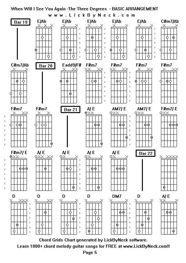 Chord Grids Chart of chord melody fingerstyle guitar song-When Will I See You Again -The Three Degrees  - BASIC ARRANGEMENT,generated by LickByNeck software.